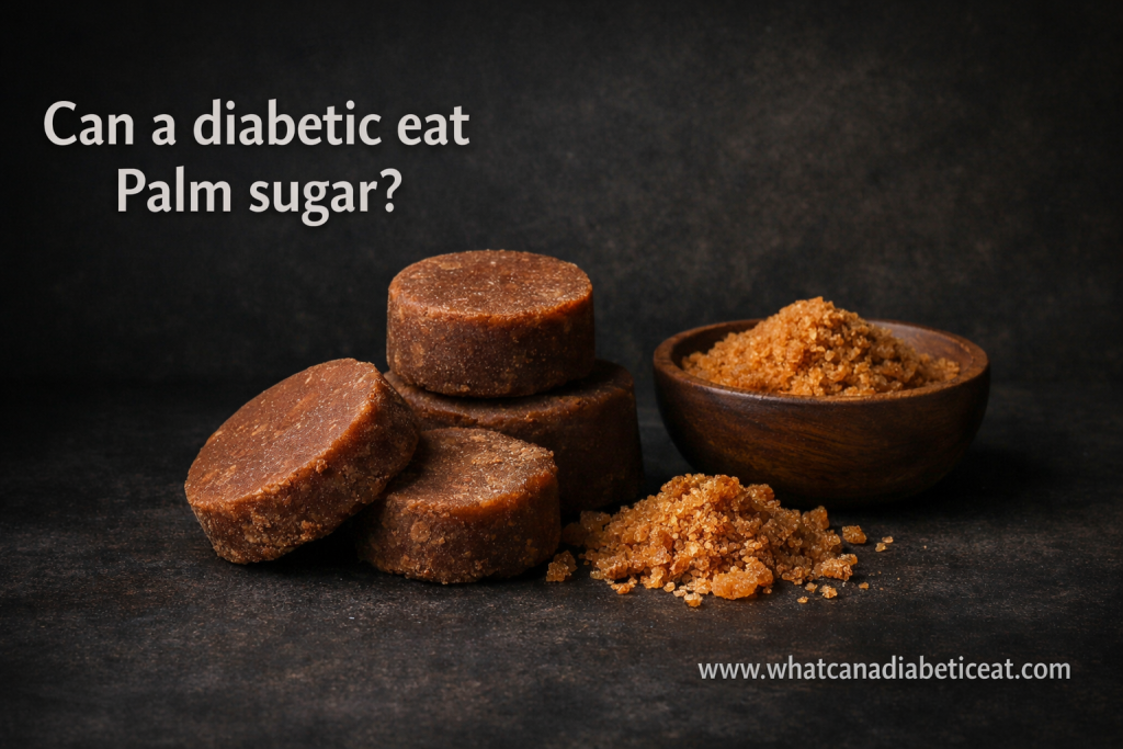 Can a diabetic eat Palm sugar? Palm sugar blocks on dark background