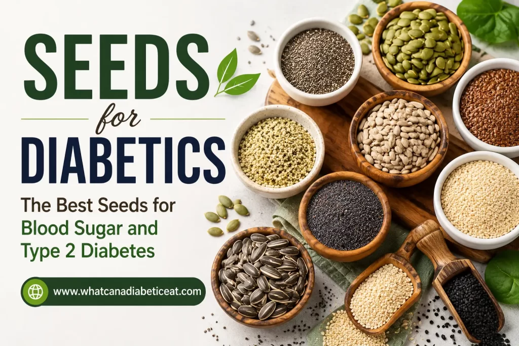 Seeds for diabetics including chia, flax, pumpkin, sunflower and sesame seeds
